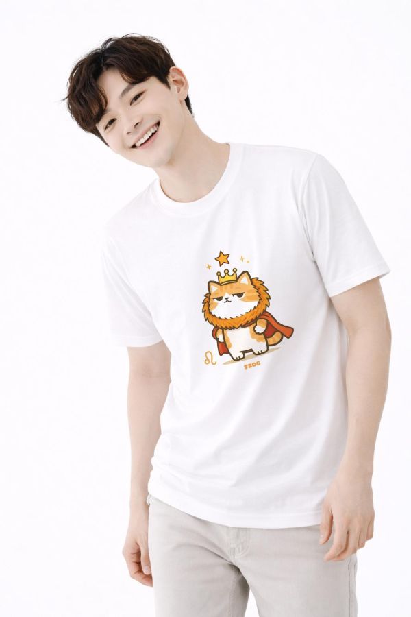 貓咪十二星座-獅子座 印花短袖 柴犬,貓咪,T恤,百搭,網路購物,萌經濟,可愛,卡通,狗狗,凱蒂貓