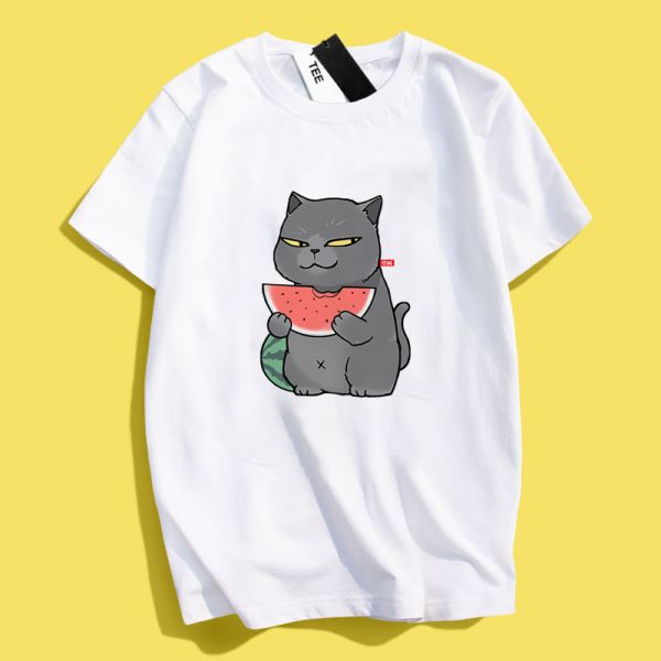 Grey Cat Eating Watermelon Tee Grey Cat Eating Watermelon Tee