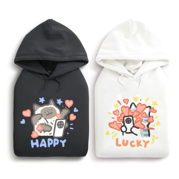 貓咪-HAPPY & LUCKY  重磅刷毛連帽T 