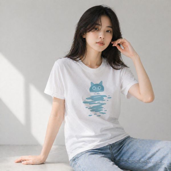 黑貓-日月 印花短袖 柴犬,貓咪,T恤,百搭,網路購物,萌經濟,可愛,卡通,狗狗,凱蒂貓