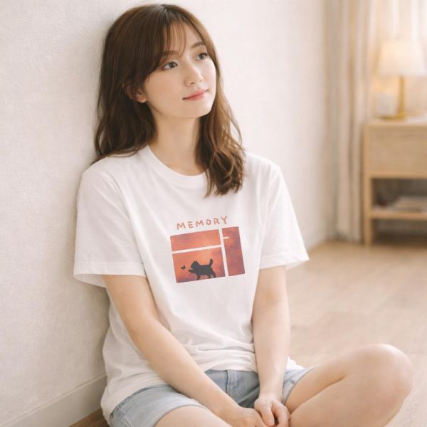 黑貓-MEMORY 印花短袖 柴犬,貓咪,T恤,百搭,網路購物,萌經濟,可愛,卡通,狗狗,凱蒂貓
