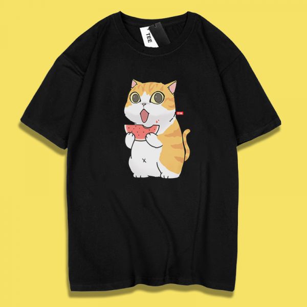 Orange Cat Eating Watermelon Tee Orange Cat Eating Watermelon Tee