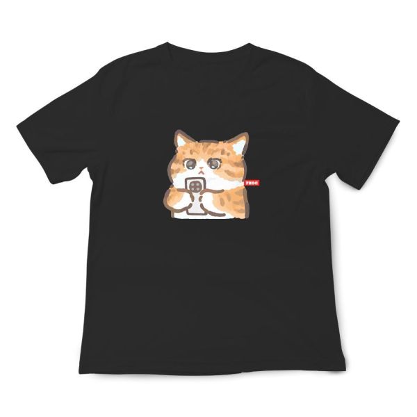 橘貓-玩手機 印花短袖 柴犬,貓咪,T恤,百搭,網路購物,萌經濟,可愛,卡通,狗狗,凱蒂貓