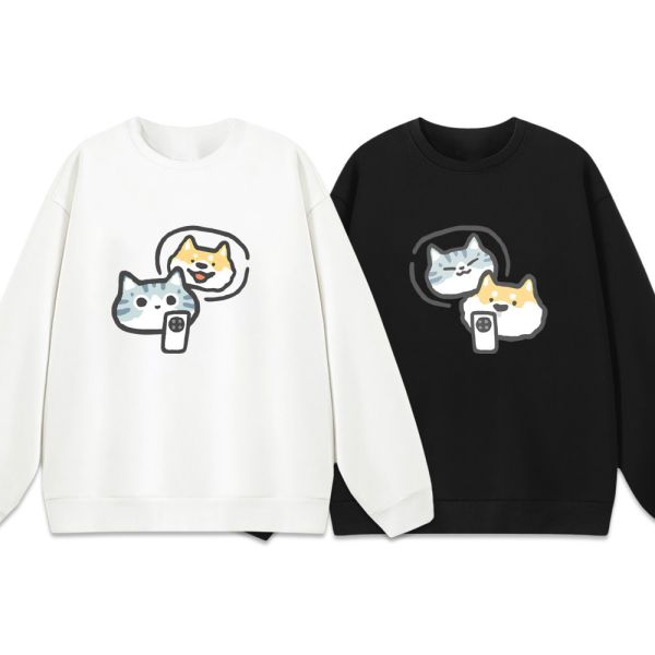 貓咪&柴犬-我想你了 重磅刷毛大學T 柴犬,貓咪,T恤,百搭,網路購物,萌經濟,可愛,卡通,狗狗,凱蒂貓