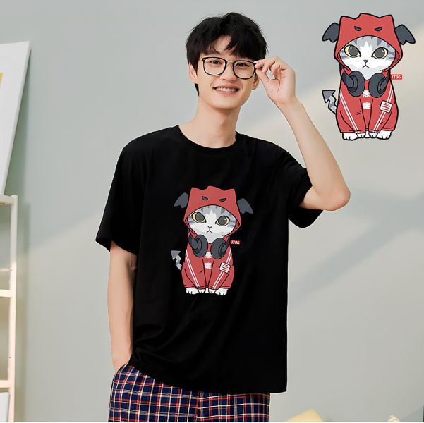 惡魔貓咪 印花短袖 柴犬,貓咪,T恤,百搭,網路購物,萌經濟,可愛,卡通,狗狗,凱蒂貓
