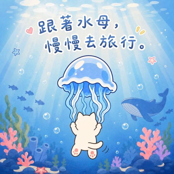 白貓與水母-海洋探險 印花短袖 柴犬,貓咪,T恤,百搭,網路購物,萌經濟,可愛,卡通,狗狗,凱蒂貓