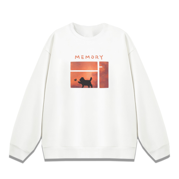 黑貓-MEMORY 重磅刷毛大學T 柴犬,貓咪,T恤,百搭,網路購物,萌經濟,可愛,卡通,狗狗,凱蒂貓