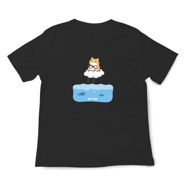 橘貓-釣魚 印花短袖 柴犬,貓咪,T恤,百搭,網路購物,萌經濟,可愛,卡通,狗狗,凱蒂貓