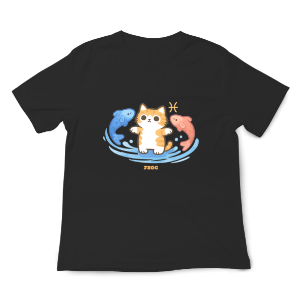 貓咪十二星座-雙魚座 印花短袖 柴犬,貓咪,T恤,百搭,網路購物,萌經濟,可愛,卡通,狗狗,凱蒂貓