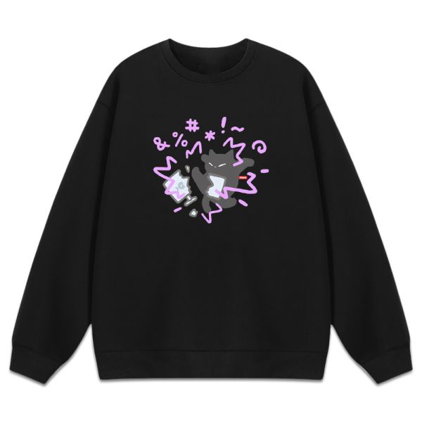 黑貓-踢電腦 重磅刷毛大學T 柴犬,貓咪,T恤,百搭,網路購物,萌經濟,可愛,卡通,狗狗,凱蒂貓