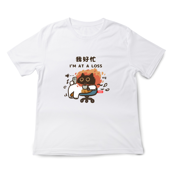 黑貓變身-我好忙 印花短袖 柴犬,貓咪,T恤,百搭,網路購物,萌經濟,可愛,卡通,狗狗,凱蒂貓