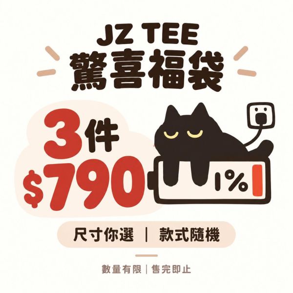JZ TEE 驚喜福袋｜印花短袖 3件 JZ TEE,驚喜福袋,短袖福袋,T恤福袋,印花短袖,印花T恤,短袖T恤,貓咪T恤,插畫T恤,台灣原創T恤,福袋,服飾福袋,隨機福袋,短T