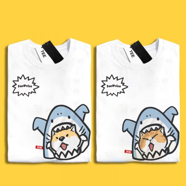 Cat & Shiba Inu Surprise Shark Tee Cat & Shiba Inu Surprise Shark Tee