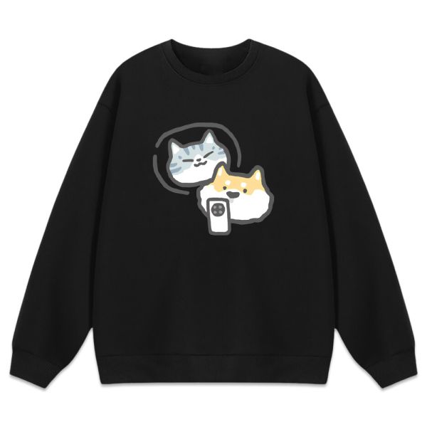 貓咪&柴犬-我想你了 重磅刷毛大學T 柴犬,貓咪,T恤,百搭,網路購物,萌經濟,可愛,卡通,狗狗,凱蒂貓