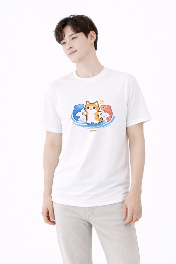 貓咪十二星座-雙魚座 印花短袖 柴犬,貓咪,T恤,百搭,網路購物,萌經濟,可愛,卡通,狗狗,凱蒂貓