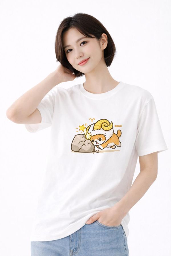 貓咪十二星座-牡羊座 印花短袖 柴犬,貓咪,T恤,百搭,網路購物,萌經濟,可愛,卡通,狗狗,凱蒂貓
