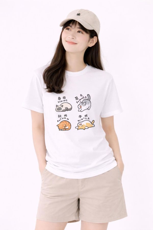 貓咪-四季 印花短袖 柴犬,貓咪,T恤,百搭,網路購物,萌經濟,可愛,卡通,狗狗,凱蒂貓