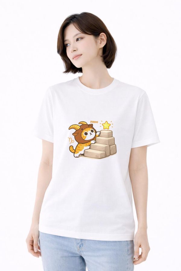 貓咪十二星座-摩羯座 印花短袖 柴犬,貓咪,T恤,百搭,網路購物,萌經濟,可愛,卡通,狗狗,凱蒂貓