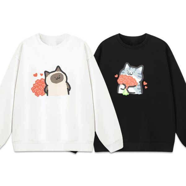 貓咪-情人節 重磅刷毛大學T 柴犬,貓咪,T恤,百搭,網路購物,萌經濟,可愛,卡通,狗狗,凱蒂貓