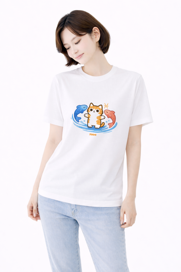貓咪十二星座-雙魚座 印花短袖 柴犬,貓咪,T恤,百搭,網路購物,萌經濟,可愛,卡通,狗狗,凱蒂貓