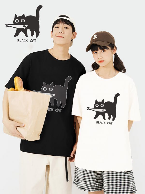 Black Cat and Fish Tee Black Cat and Fish Tee