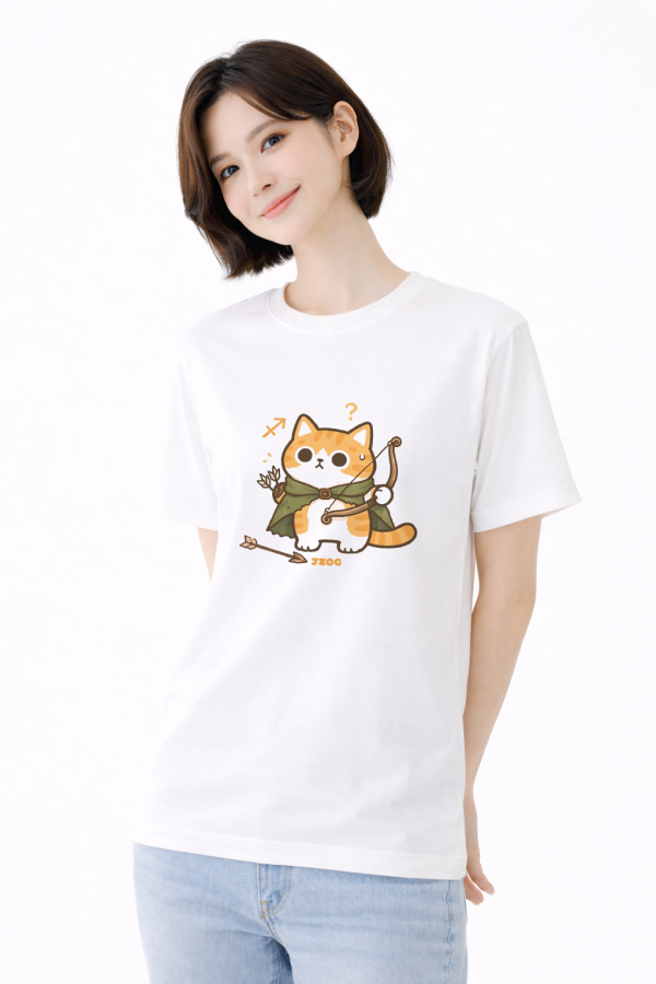 貓咪十二星座-射手座 印花短袖 柴犬,貓咪,T恤,百搭,網路購物,萌經濟,可愛,卡通,狗狗,凱蒂貓