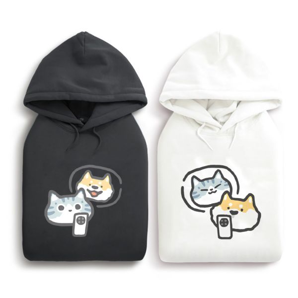 貓咪&柴犬-我想你了 重磅刷毛連帽T