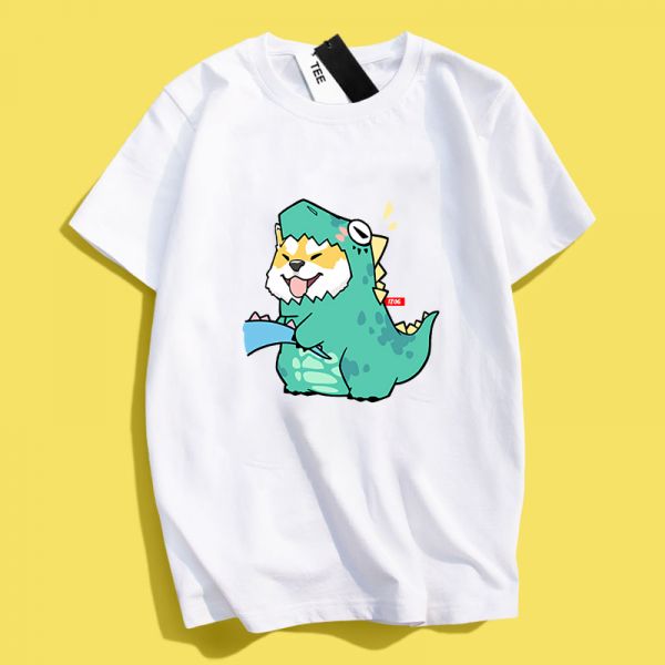 Dinosaur-Themed Shiba Inu & Cat Short-Sleeve T-Shirt 情侶裝,貓咪,T恤,百搭,網路購物,萌經濟,可愛,卡通,狗狗,凱蒂貓