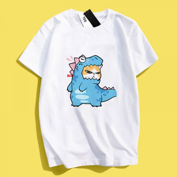 Dinosaur-Themed Shiba Inu & Cat Short-Sleeve T-Shirt 情侶裝,貓咪,T恤,百搭,網路購物,萌經濟,可愛,卡通,狗狗,凱蒂貓