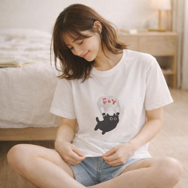 黑貓-FLY 印花短袖 柴犬,貓咪,T恤,百搭,網路購物,萌經濟,可愛,卡通,狗狗,凱蒂貓