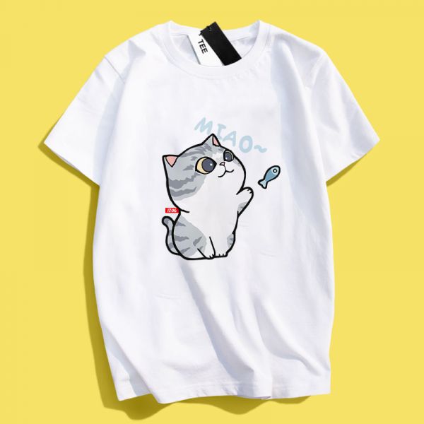 Cat & Shiba Inu Feeding Fish Tee Cat & Shiba Inu Feeding Fish Tee