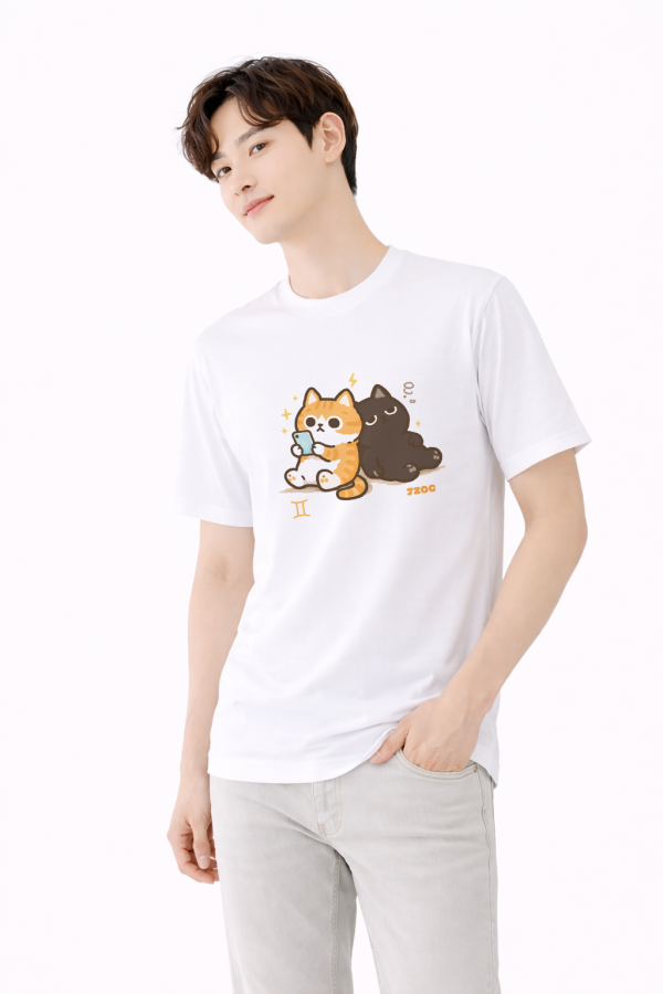 貓咪十二星座-雙子座 印花短袖 柴犬,貓咪,T恤,百搭,網路購物,萌經濟,可愛,卡通,狗狗,凱蒂貓