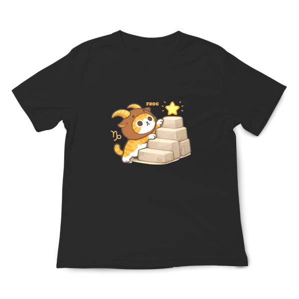 貓咪十二星座-摩羯座 印花短袖 柴犬,貓咪,T恤,百搭,網路購物,萌經濟,可愛,卡通,狗狗,凱蒂貓