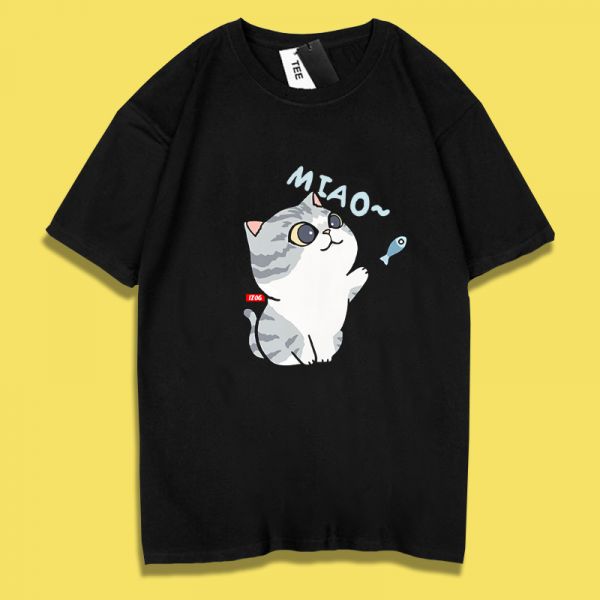 Cat & Shiba Inu Feeding Fish Tee Cat & Shiba Inu Feeding Fish Tee