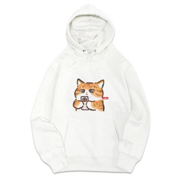 橘貓-玩手機 重磅刷毛連帽T 