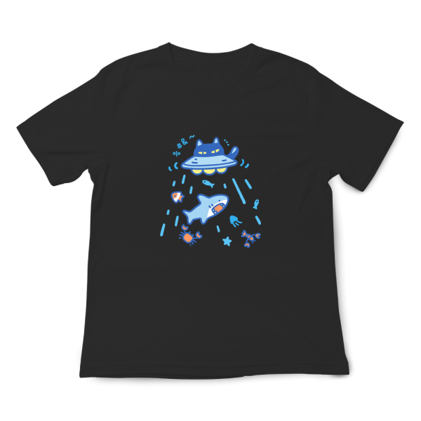 飛碟貓與鯊魚 印花短袖 柴犬,貓咪,T恤,百搭,網路購物,萌經濟,可愛,卡通,狗狗,凱蒂貓