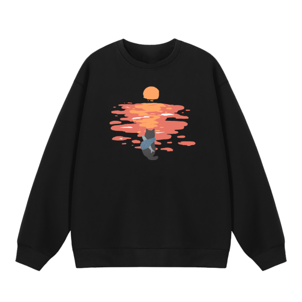 日落黑貓 重磅刷毛大學T 柴犬,貓咪,T恤,百搭,網路購物,萌經濟,可愛,卡通,狗狗,凱蒂貓