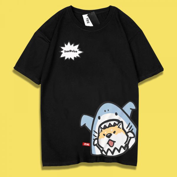 Cat & Shiba Inu Surprise Shark Tee Cat & Shiba Inu Surprise Shark Tee