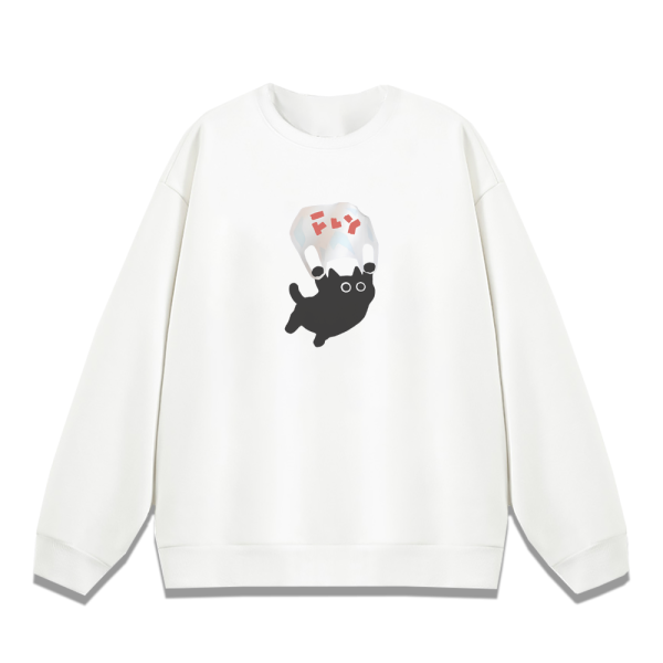 黑貓-FLY 重磅刷毛大學T 柴犬,貓咪,T恤,百搭,網路購物,萌經濟,可愛,卡通,狗狗,凱蒂貓