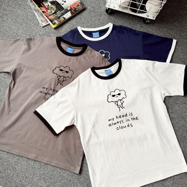 【現貨】墨鏡雲朵撞色螺紋短Tee 