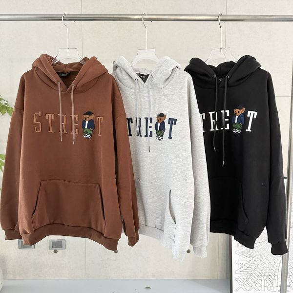 【現貨】刺繡STREET潮流熊刷毛帽Tee 