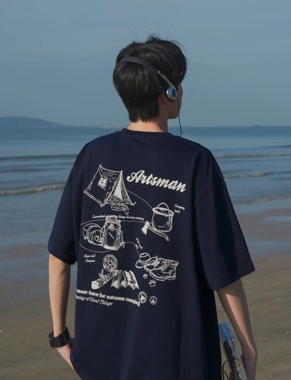 素描畫露營短Tee 