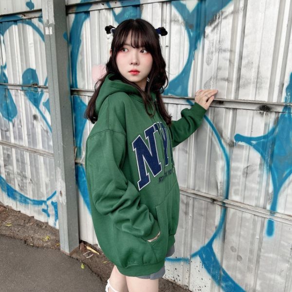 【現貨】NYC貼布刺繡厚磅刷毛帽Tee 