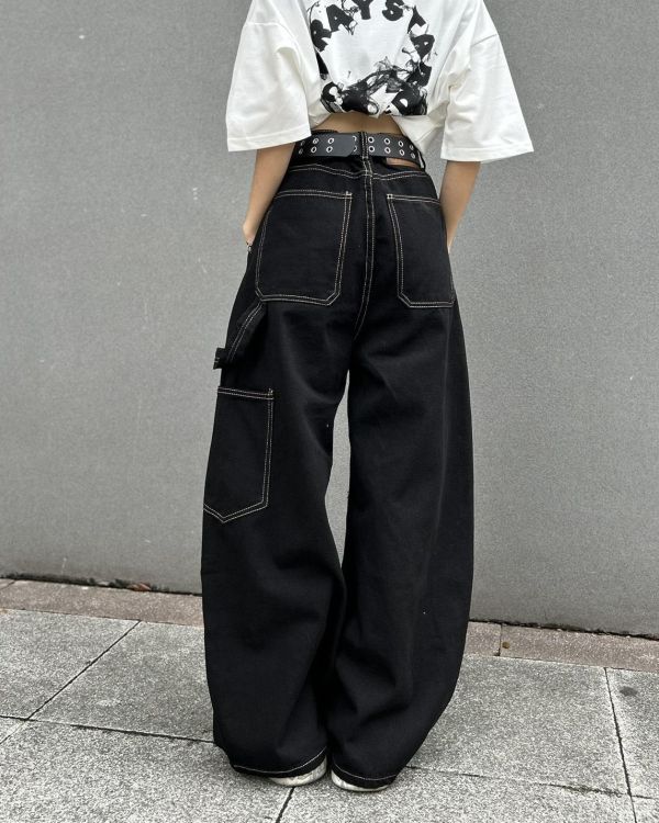 現貨+預購【逆天修腿神器】立體車線拼接工裝寬褲 