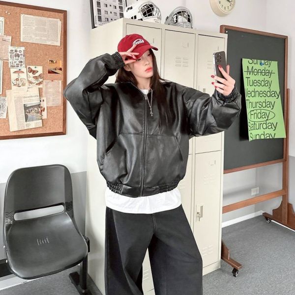 羊羔毛連帽皮外套 