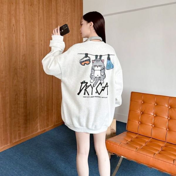 DRY CAT曬衣貓印花刷毛大學Tee 