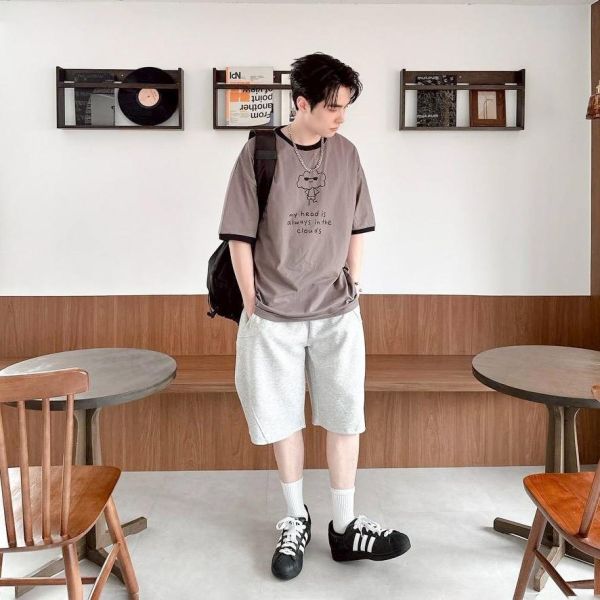 【現貨】墨鏡雲朵撞色螺紋短Tee 