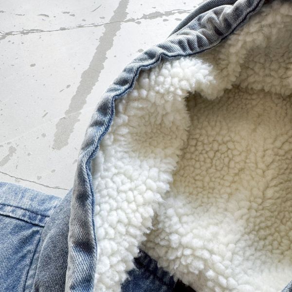 雙拉鍊羊羔毛鋪棉牛仔外套 