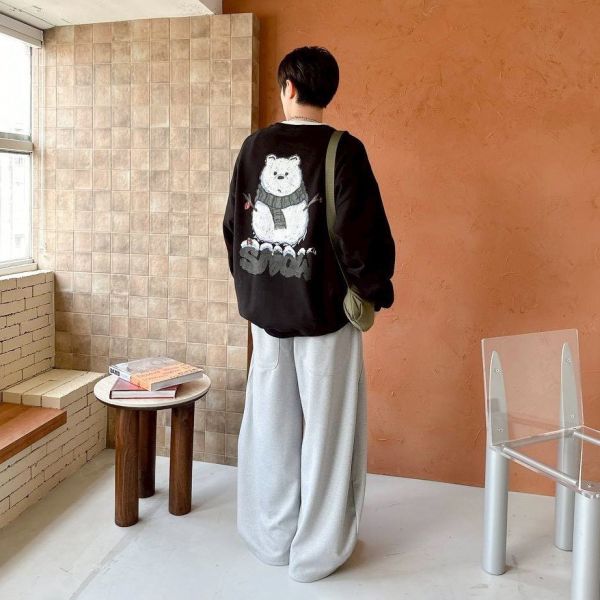 SNOW雪人插畫感刷毛大學Tee 