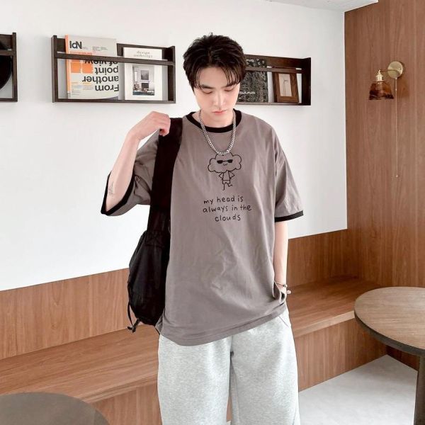 【現貨】墨鏡雲朵撞色螺紋短Tee 